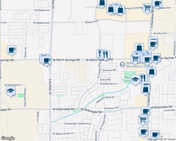 map of restaurants, bars, coffee shops, grocery stores, and more near 7385 Blair Barry Court in Las Vegas