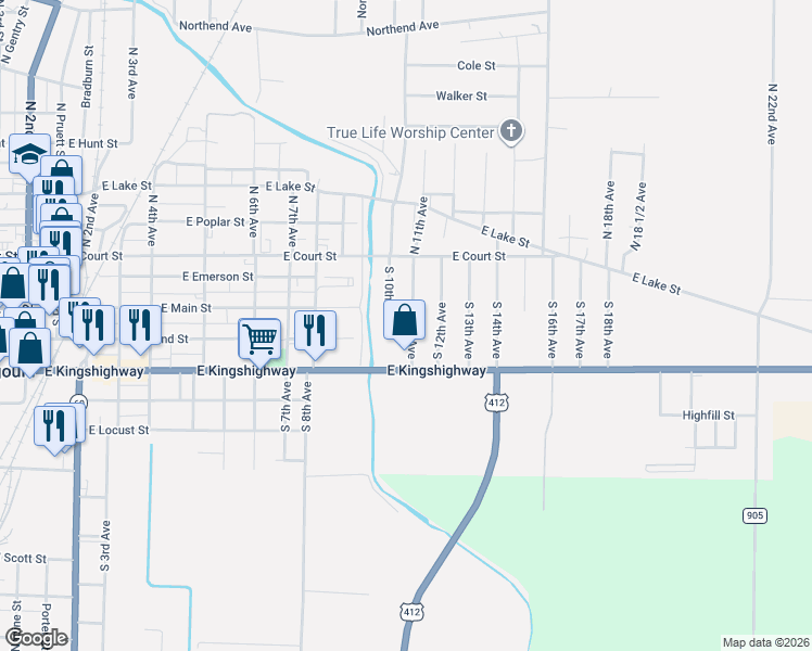 map of restaurants, bars, coffee shops, grocery stores, and more near 304 South 11th Avenue in Paragould