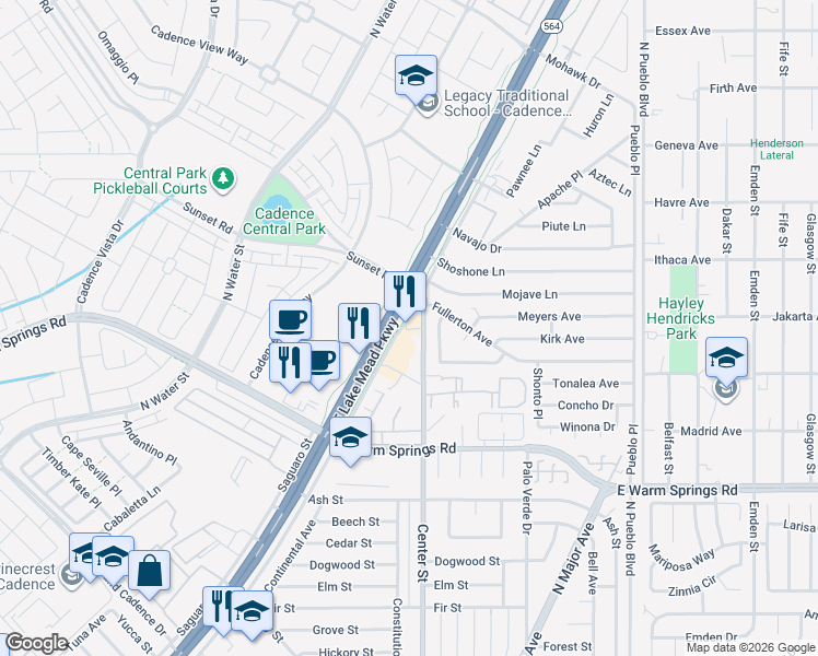 map of restaurants, bars, coffee shops, grocery stores, and more near 866 Dinkledorf Road in Henderson