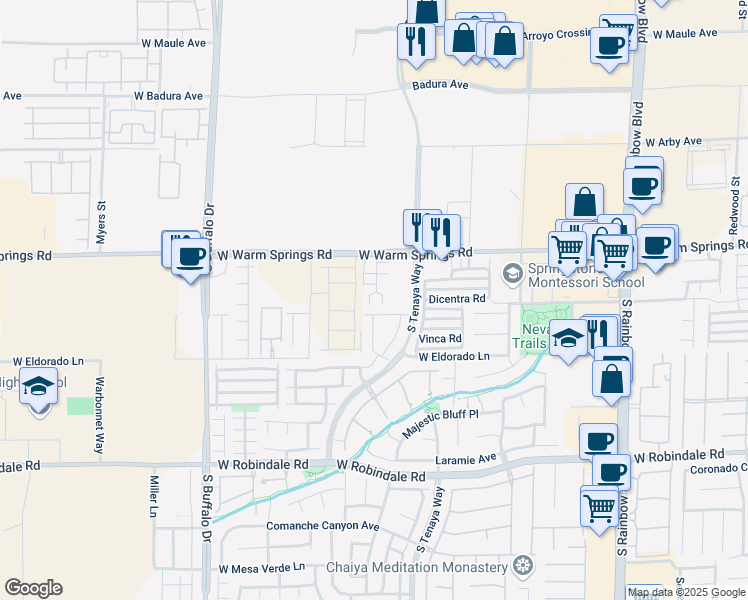 map of restaurants, bars, coffee shops, grocery stores, and more near 7395 Blair Barry Court in Las Vegas