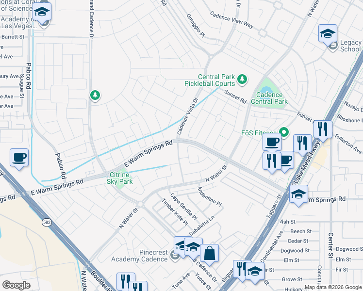 map of restaurants, bars, coffee shops, grocery stores, and more near 327 Cadence Vista Drive in Henderson