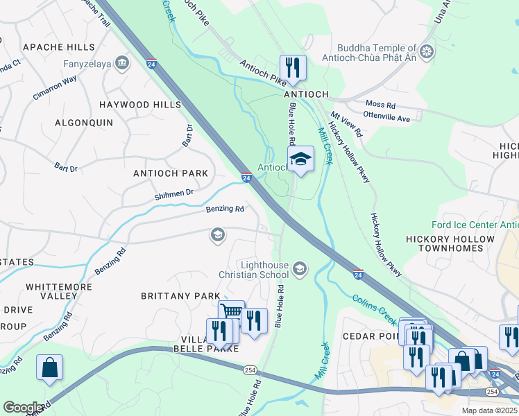 map of restaurants, bars, coffee shops, grocery stores, and more near 116 Shacklett Lane Court in Nashville