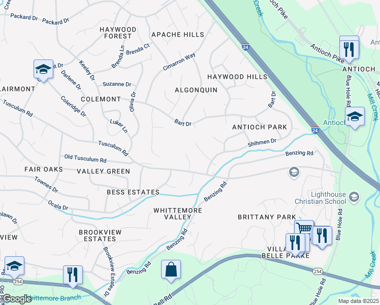 map of restaurants, bars, coffee shops, grocery stores, and more near 227 Leeshan Court in Nashville