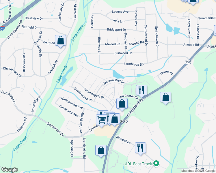 map of restaurants, bars, coffee shops, grocery stores, and more near 2440 Northwick Drive in Winston-Salem