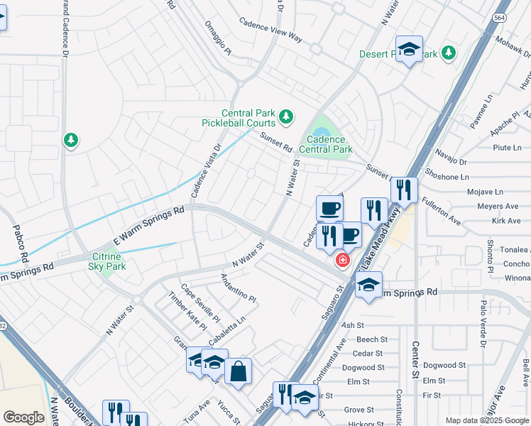 map of restaurants, bars, coffee shops, grocery stores, and more near 350 Espressivo Street in Henderson