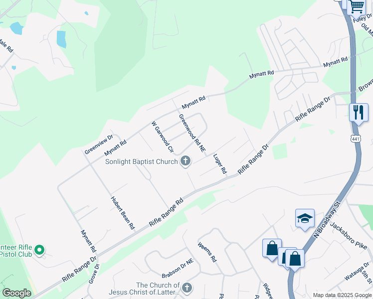 map of restaurants, bars, coffee shops, grocery stores, and more near 6515 West Garwood Circle in Knoxville