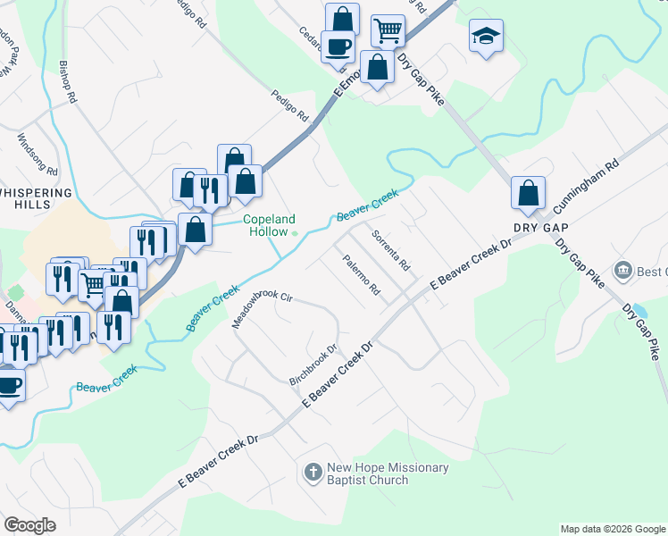 map of restaurants, bars, coffee shops, grocery stores, and more near 7254 Genoa Lane in Knoxville