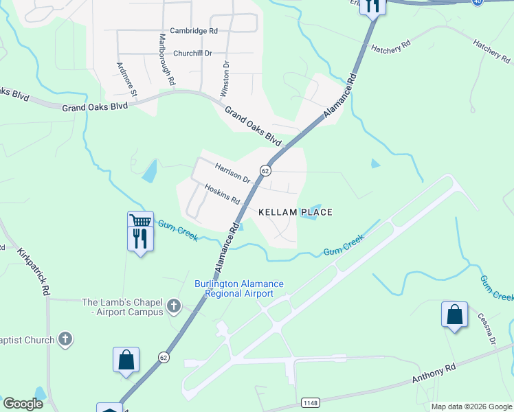 map of restaurants, bars, coffee shops, grocery stores, and more near 2331 Hoskins Road in Burlington