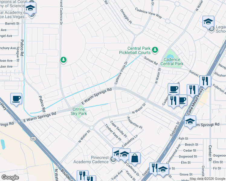 map of restaurants, bars, coffee shops, grocery stores, and more near 326 Cadence Vista Drive in Henderson