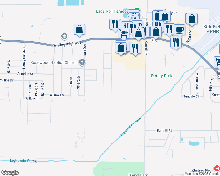 map of restaurants, bars, coffee shops, grocery stores, and more near 600 Magnolia Drive in Paragould