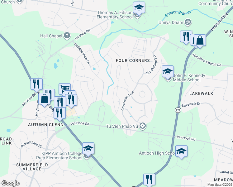map of restaurants, bars, coffee shops, grocery stores, and more near 3562 Pin Hook Road in Nashville
