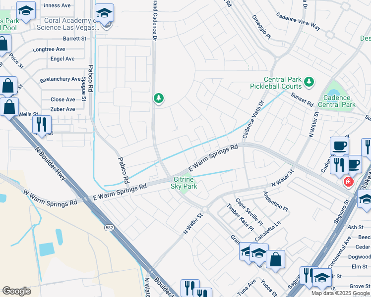 map of restaurants, bars, coffee shops, grocery stores, and more near East Warm Springs Road in Henderson