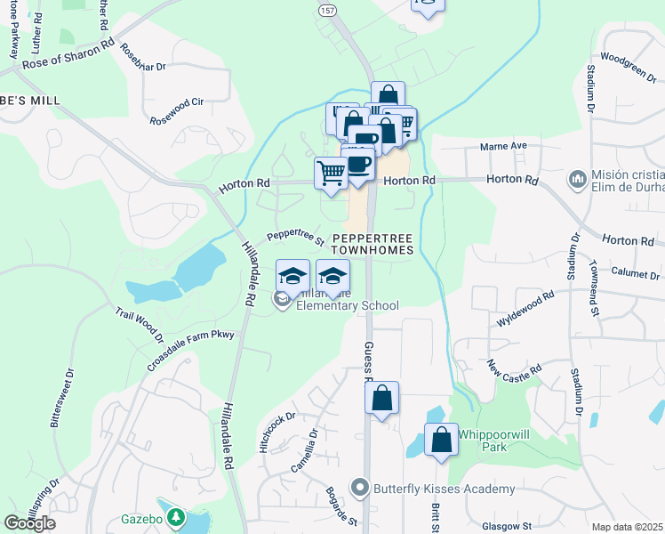 map of restaurants, bars, coffee shops, grocery stores, and more near 8 Tiffany Place in Durham