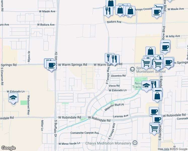 map of restaurants, bars, coffee shops, grocery stores, and more near 7378 Crown Landing Street in Enterprise