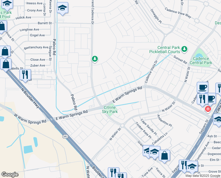 map of restaurants, bars, coffee shops, grocery stores, and more near East Warm Springs Road in Henderson