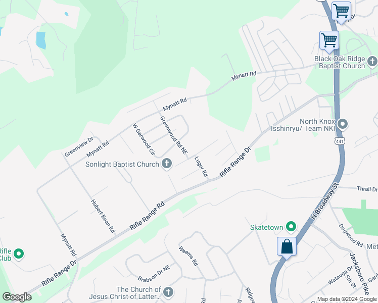 map of restaurants, bars, coffee shops, grocery stores, and more near 2829 Colt Drive Northeast in Knoxville