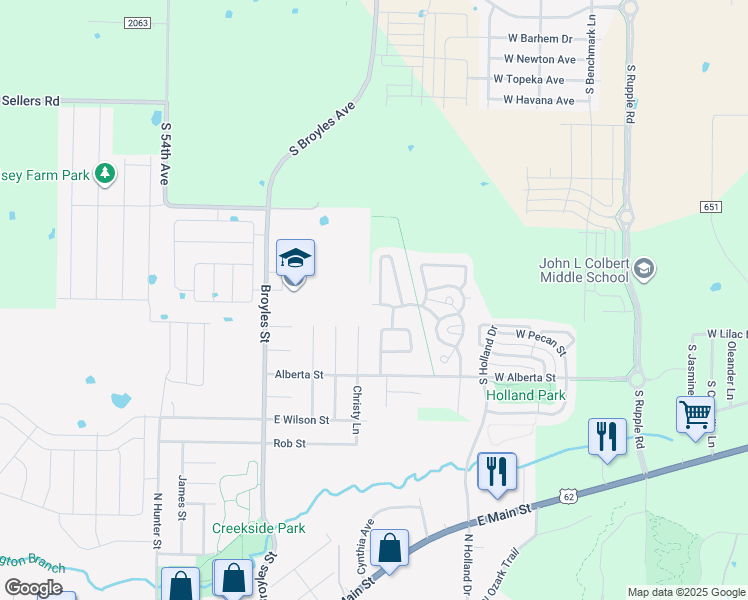 map of restaurants, bars, coffee shops, grocery stores, and more near 5110 West Claxton Circle in Fayetteville