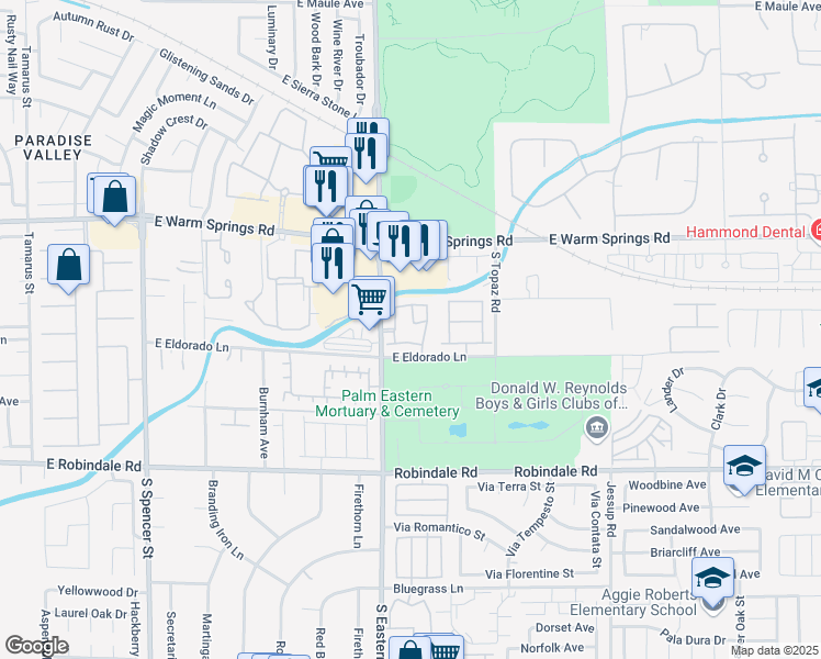 map of restaurants, bars, coffee shops, grocery stores, and more near 7450 South Eastern Avenue in Las Vegas