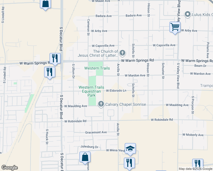 map of restaurants, bars, coffee shops, grocery stores, and more near 7466 South Rogers Street in Las Vegas