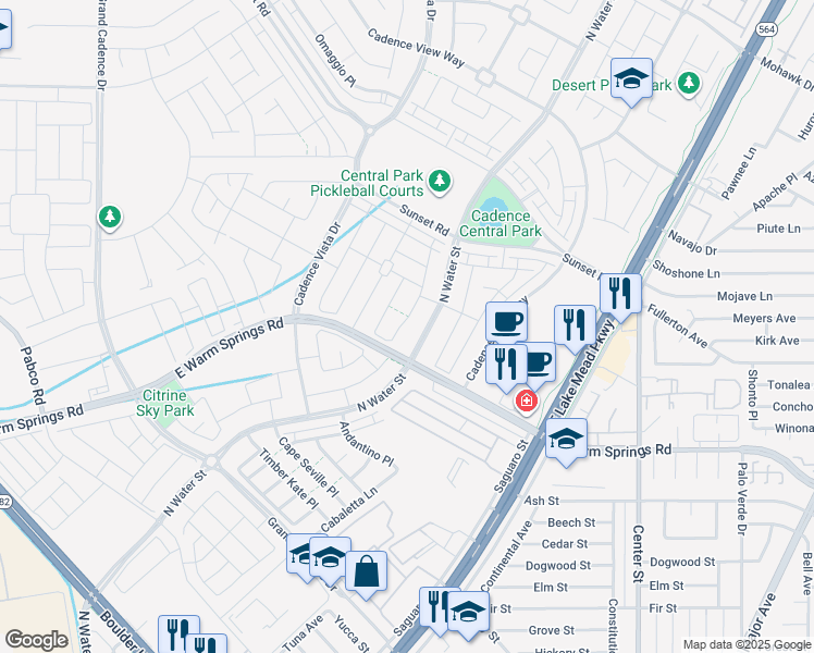 map of restaurants, bars, coffee shops, grocery stores, and more near 350 Espressivo Street in Henderson