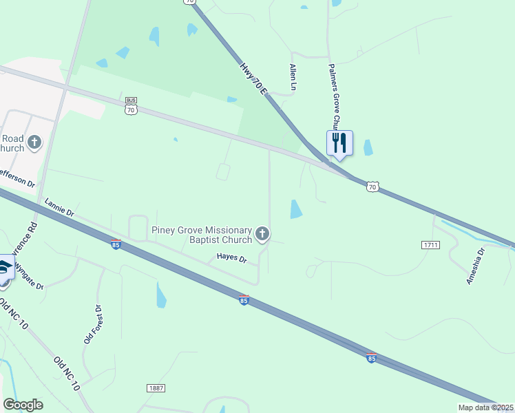 map of restaurants, bars, coffee shops, grocery stores, and more near 1841 Piney Grove Church Road in Hillsborough