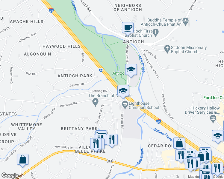 map of restaurants, bars, coffee shops, grocery stores, and more near 120 Shacklett Lane Court in Nashville