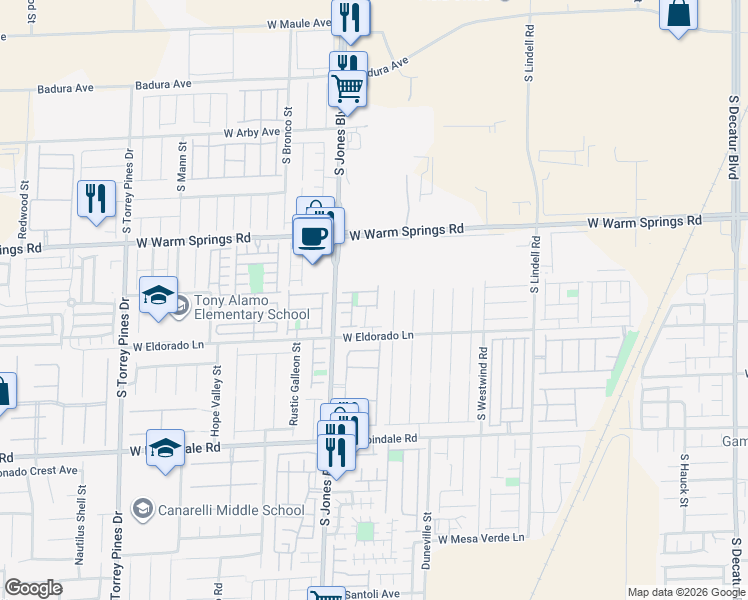 map of restaurants, bars, coffee shops, grocery stores, and more near 5968 Salinas Canyon Avenue in Las Vegas