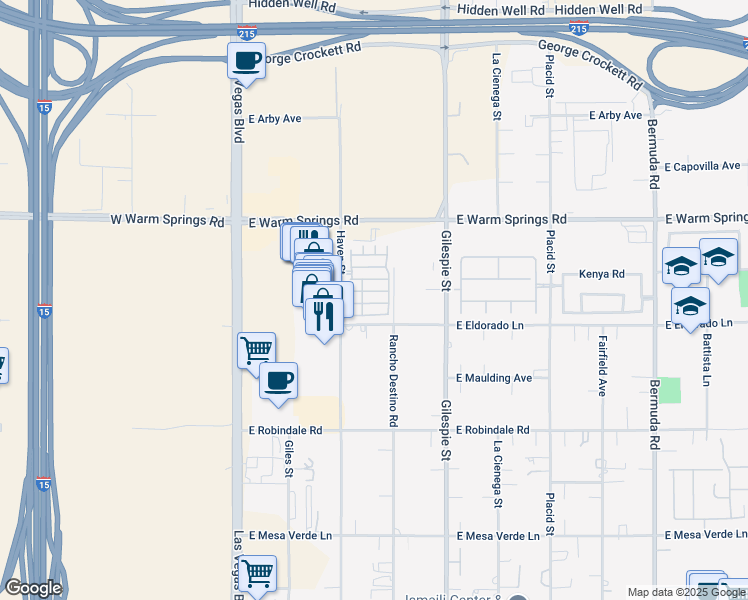 map of restaurants, bars, coffee shops, grocery stores, and more near 134 Duxford Avenue in Las Vegas