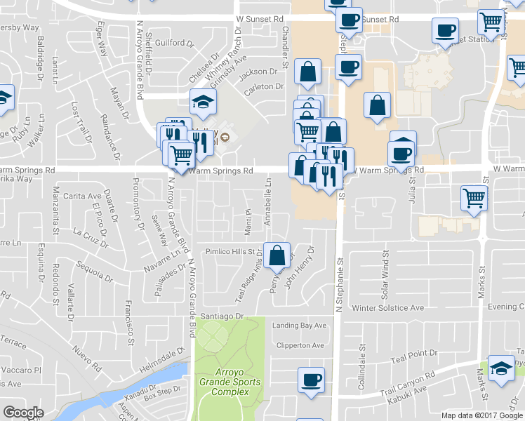 map of restaurants, bars, coffee shops, grocery stores, and more near 1522 Jenny Linn Drive in Henderson