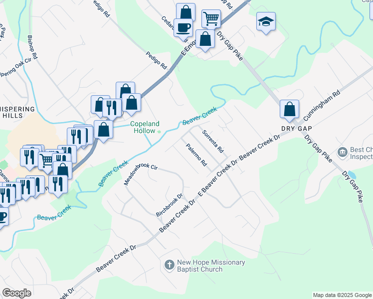 map of restaurants, bars, coffee shops, grocery stores, and more near 7254 Genoa Lane in Knoxville