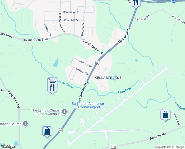 map of restaurants, bars, coffee shops, grocery stores, and more near 2331 Hoskins Road in Burlington