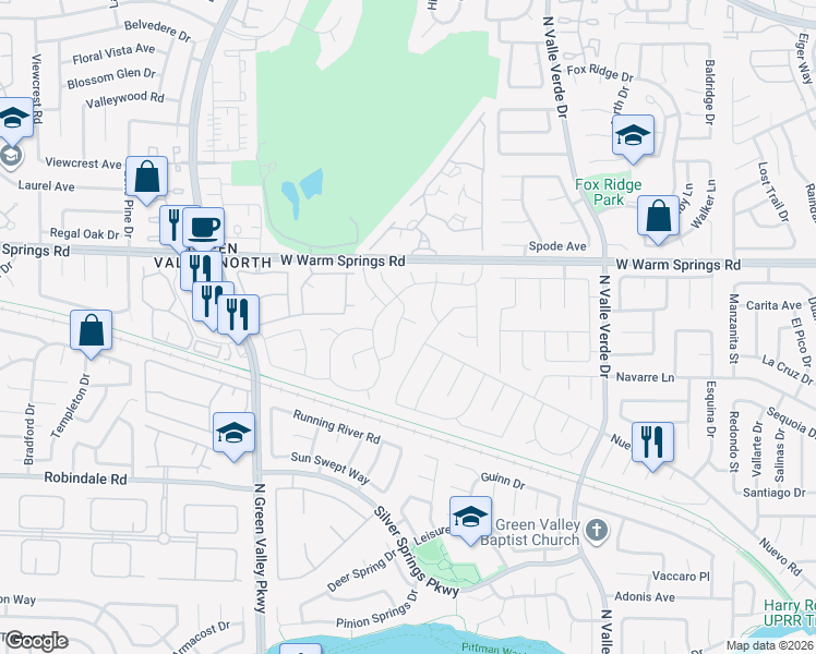 map of restaurants, bars, coffee shops, grocery stores, and more near 375 Placer Creek Lane in Henderson