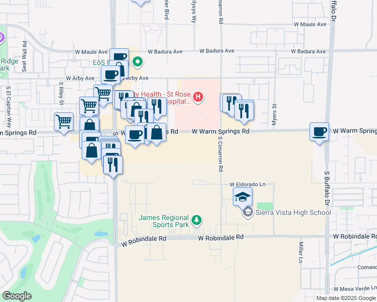 map of restaurants, bars, coffee shops, grocery stores, and more near Unnamed Road in Las Vegas