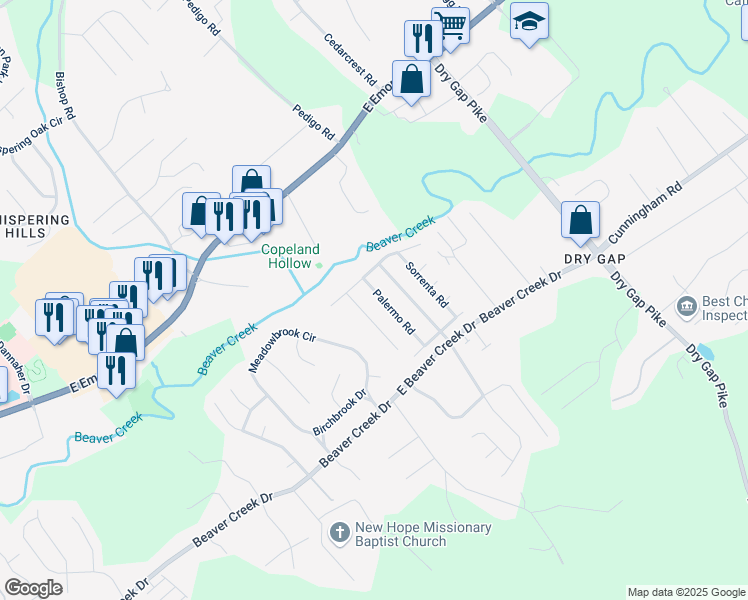 map of restaurants, bars, coffee shops, grocery stores, and more near 7254 Genoa Lane in Knoxville