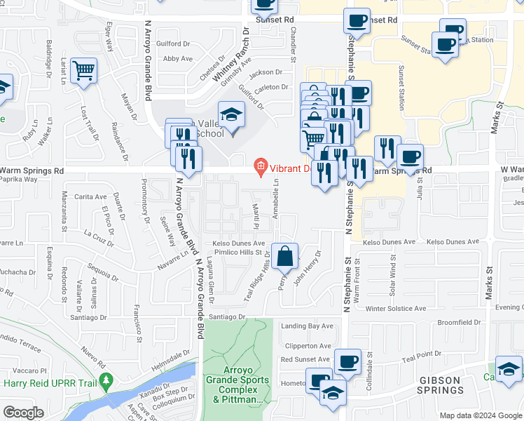 map of restaurants, bars, coffee shops, grocery stores, and more near 1522 Jenny Linn Drive in Henderson