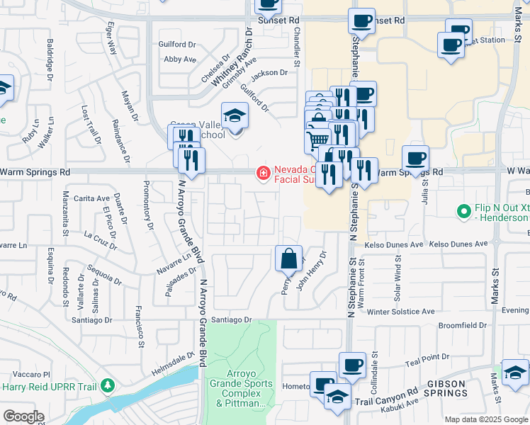 map of restaurants, bars, coffee shops, grocery stores, and more near 1518 Jenny Linn Drive in Henderson