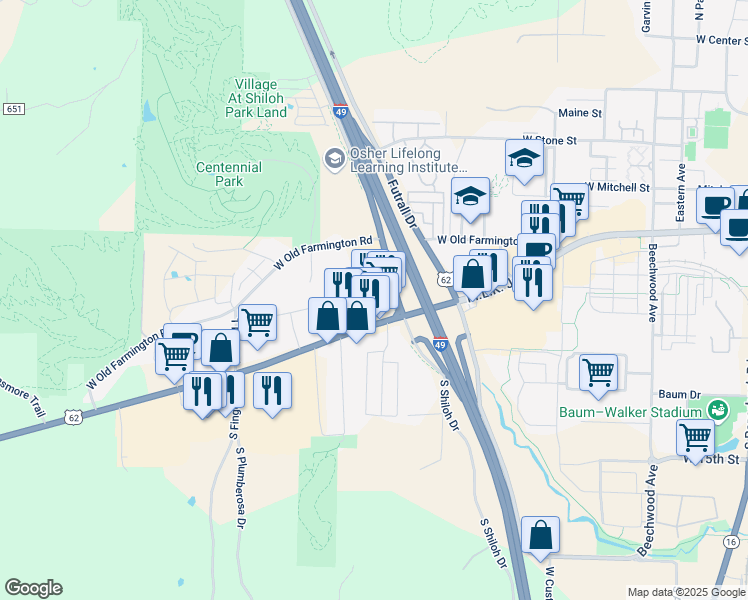 map of restaurants, bars, coffee shops, grocery stores, and more near 2612 W 6th St in Fayetteville