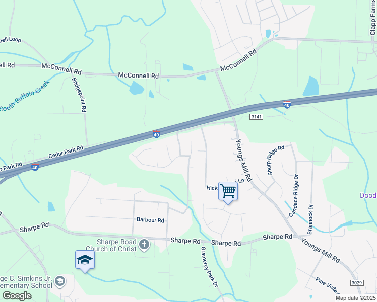 map of restaurants, bars, coffee shops, grocery stores, and more near 3903 Edgewood Terrace Road in Greensboro