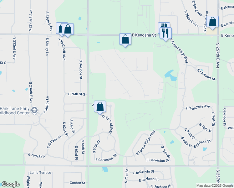 map of restaurants, bars, coffee shops, grocery stores, and more near 24306 Biddle Street in Broken Arrow