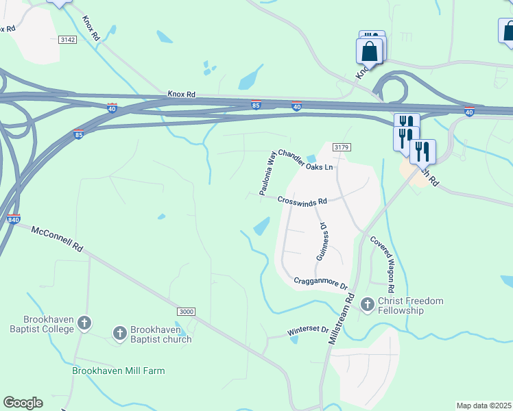 map of restaurants, bars, coffee shops, grocery stores, and more near 1428 Paulonia Way in McLeansville