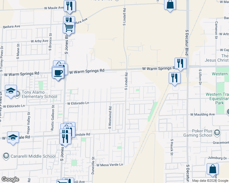 map of restaurants, bars, coffee shops, grocery stores, and more near 5620 Anticipation Court in Las Vegas