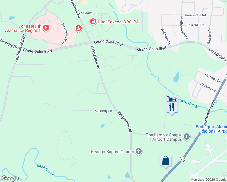 map of restaurants, bars, coffee shops, grocery stores, and more near Kentwood Drive in Burlington