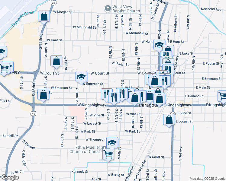 map of restaurants, bars, coffee shops, grocery stores, and more near 618 West Main Street in Paragould
