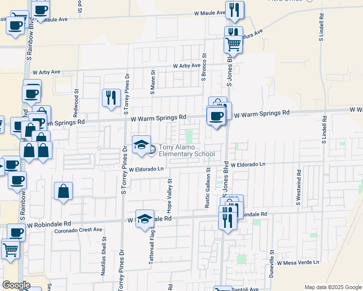 map of restaurants, bars, coffee shops, grocery stores, and more near 6277 Pangea Avenue in Las Vegas