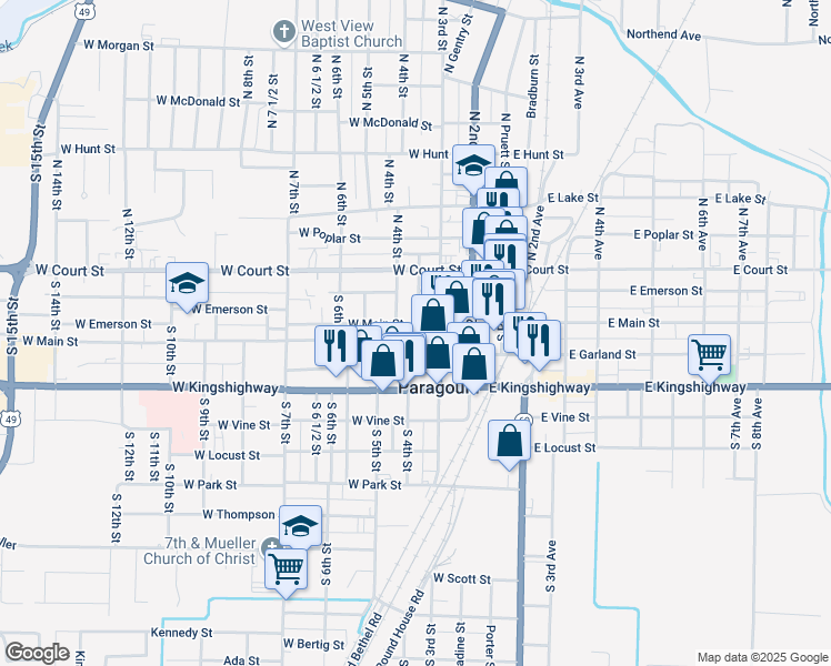 map of restaurants, bars, coffee shops, grocery stores, and more near 306 South 3rd Street in Paragould