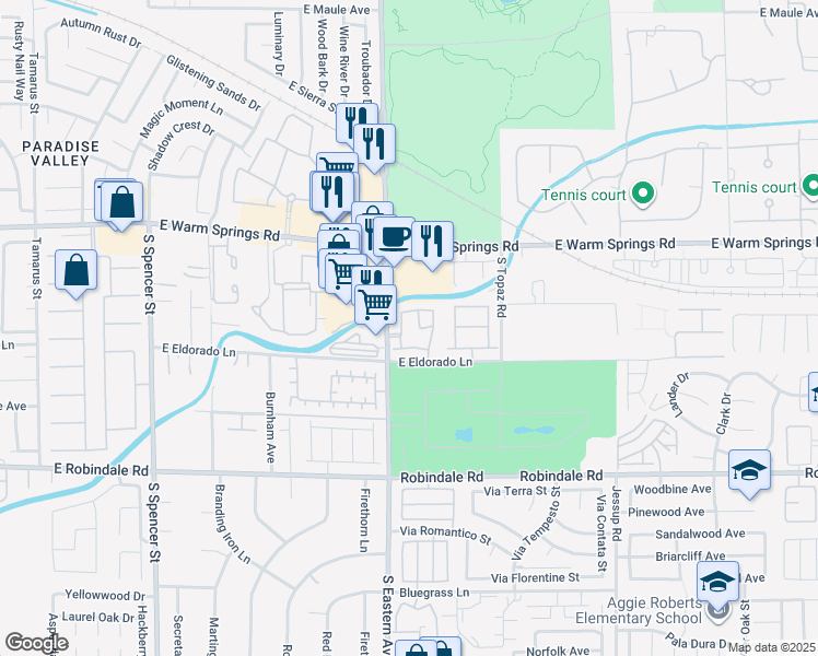 map of restaurants, bars, coffee shops, grocery stores, and more near 7450 South Eastern Avenue in Las Vegas