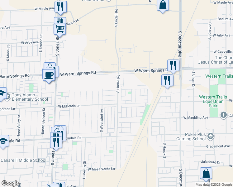 map of restaurants, bars, coffee shops, grocery stores, and more near 5520 Anticipation Court in Las Vegas