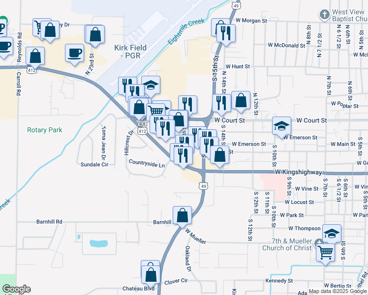 map of restaurants, bars, coffee shops, grocery stores, and more near 1598 West Main Street in Paragould