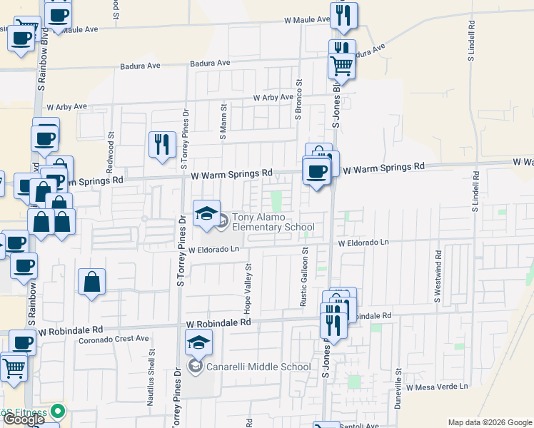 map of restaurants, bars, coffee shops, grocery stores, and more near 6251 Peneplain Avenue in Las Vegas