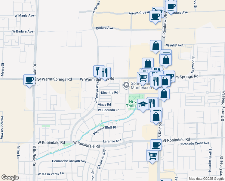 map of restaurants, bars, coffee shops, grocery stores, and more near 7223 Dicentra Road in Las Vegas